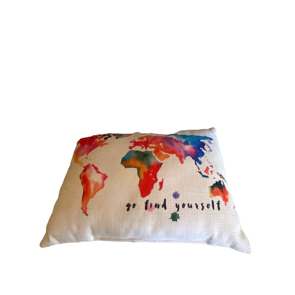 Go Find Yourself‎ World Map Watercolor Burlap Decorator Throw Pillow